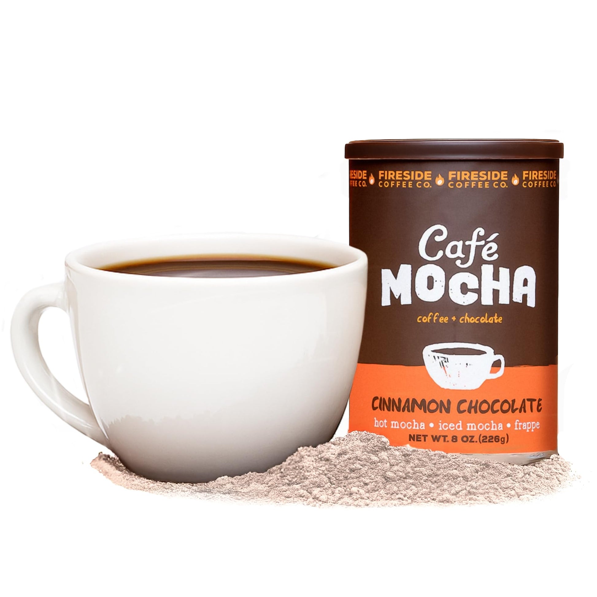 Fireside Coffee Cinnamon Chocolate Cafe Mocha - Instant Coffee Chocolate Blend - Top-Grade Caffeinated Drink Mix For Hot  Iced  Milkshake  And Mocha Frappe Mix  Only Add Water And Enjoy  8 Ounces