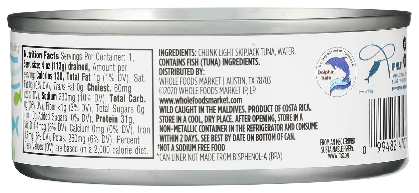 365 by Whole Foods Market, Unsalted Skipjack Tuna in Water, 5 Ounce