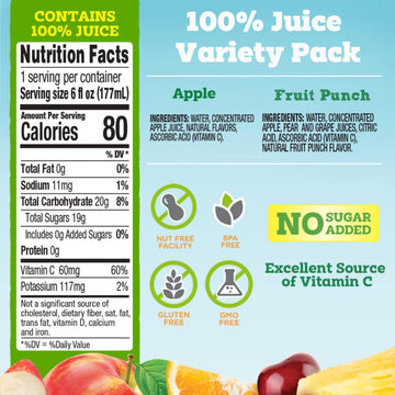 good2grow 100% Apple and Fruit Punch Juice 24-pack of 6-Ounce BPA-Free Juice Bottles, Non-GMO with No Added Sugar and an Excelle