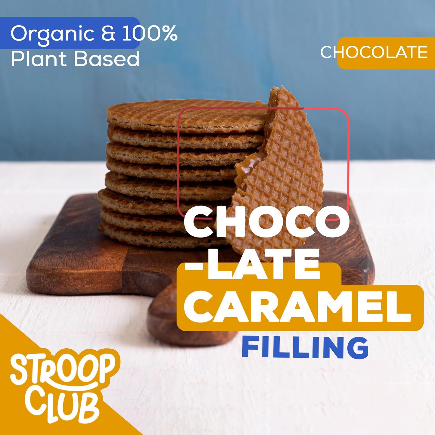 Stroop Club Chocolate Caramel Delights Cookies  Organic Waffles And Plant Based  Vegan Healthy Snacks Stroopwafels - 6 X Pack Of