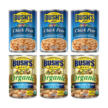 Bush's Best Baked Beans, Garbanzo Gourmet Pair, 3 Garbanzo (16 Oz), 3 Organic Garbanzo (15 Oz), (Variety Pack)