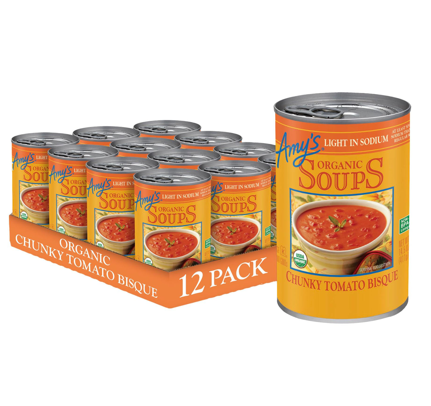 Amys Soup Chunky Tomato Bisque, Gluten Free, Light in Sodium, 14.5 Oz (Pack of 12)