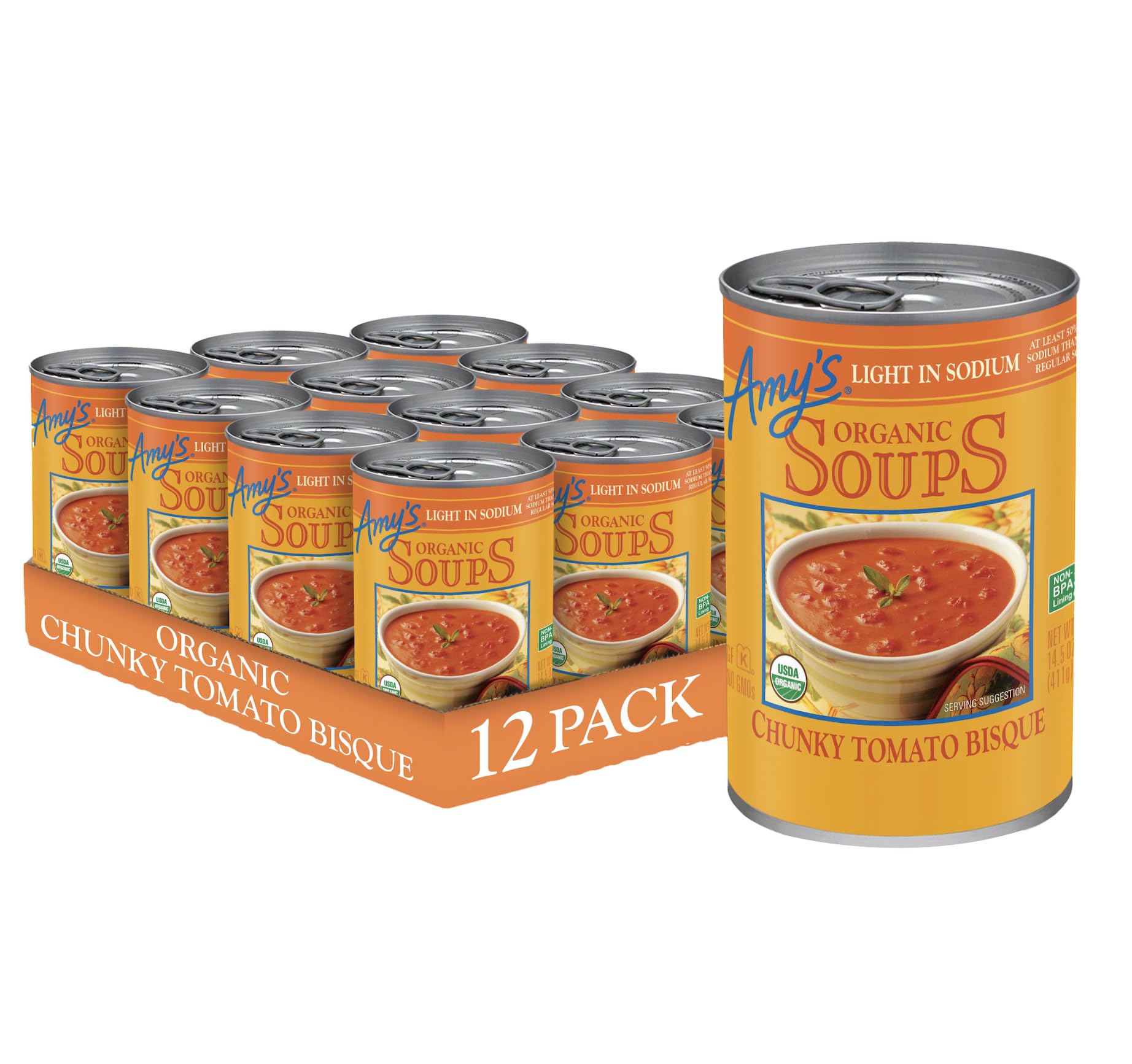 Amys Soup Chunky Tomato Bisque, Gluten Free, Light in Sodium, 14.5 Oz (Pack of 12)