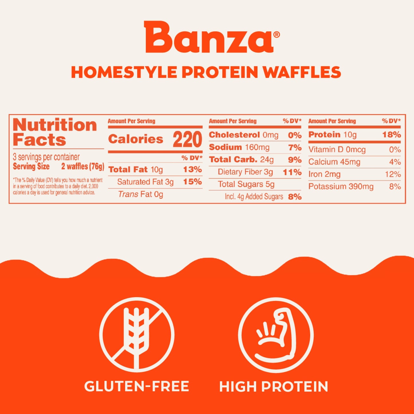 Banza Homestyle Protein Waffles, Frozen Waffles from Chickpeas - High Protein, Gluten Free, Lower Carb Toaster Waffles, 8oz