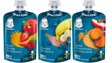 Gerber Baby Food Pouches, Toddler Fruit Variety Pack (18 Count) And Gerber Spaghetti Rings In Meat Sauce (6 Count)