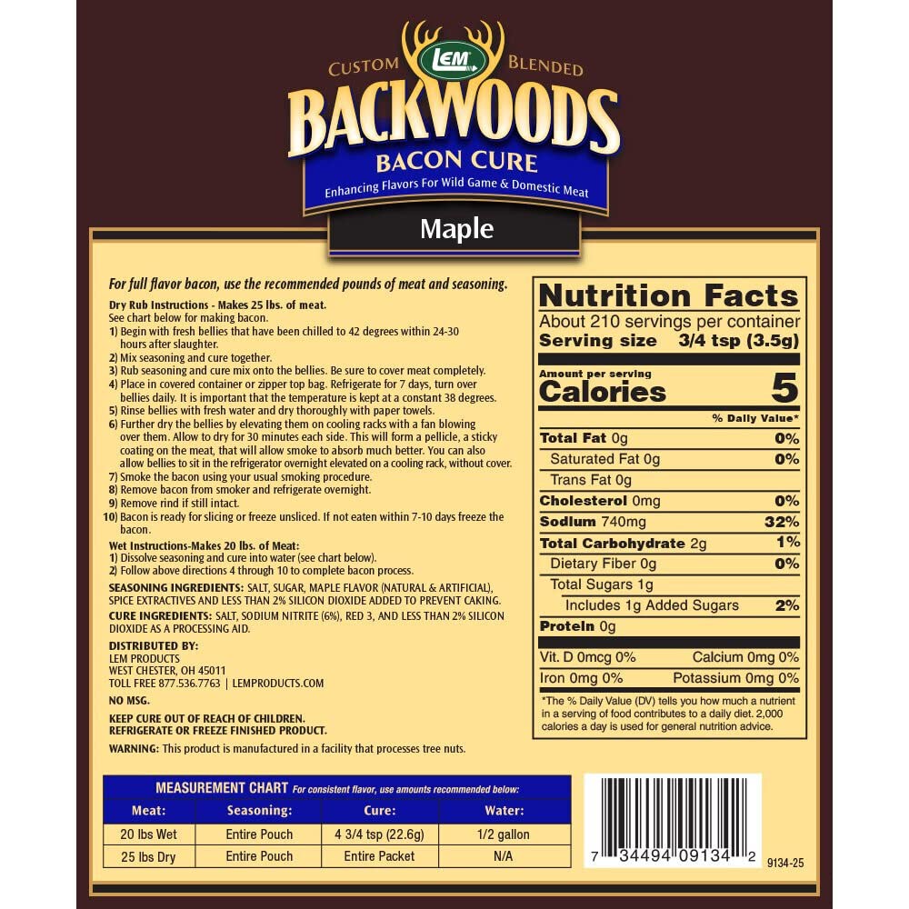 LEM Backwoods Maple Bacon Cure - Dry Rub or Wet Brine - 26 Ounces