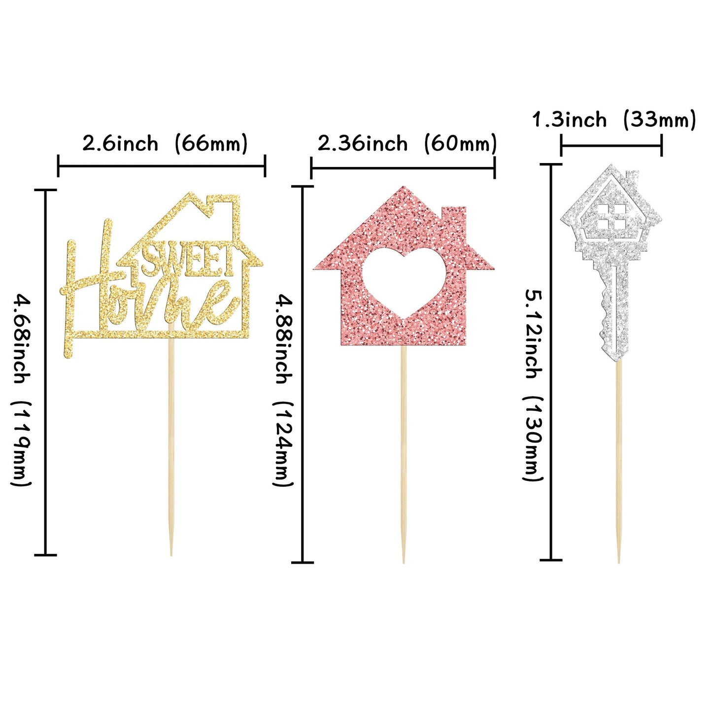 Gyufise 24 Pack Sweet Home Cupcake Toppers Glitter Key Housewarming Cupcake Picks For Welcome New Home Theme Party Cake Decorati
