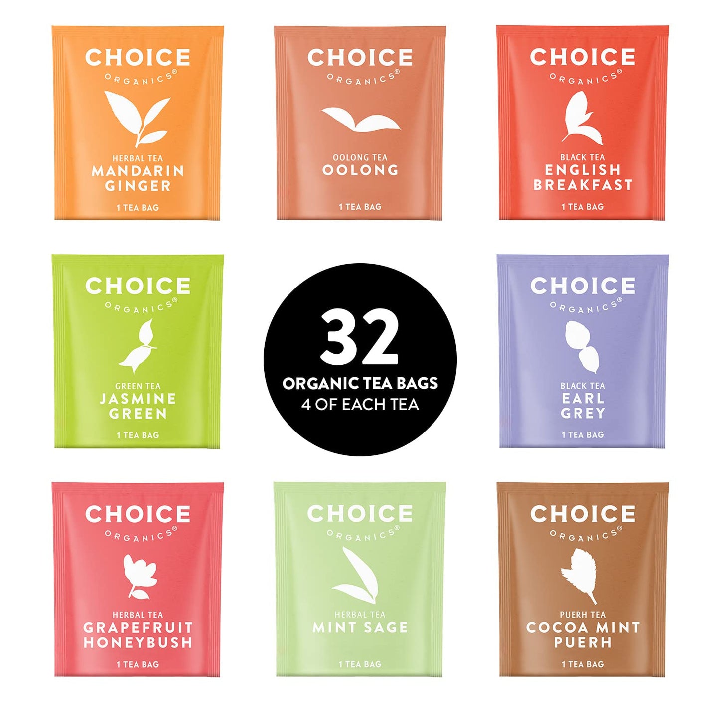 Choice Organic Teas Sipping Box Tea Sampler  Variety Gift Box  32 Total Tea Bags  8 Flavors  Caffeinated and Caffeine-Free Teas  Sustainably Sourced Organic and Non-GMO Ingredients