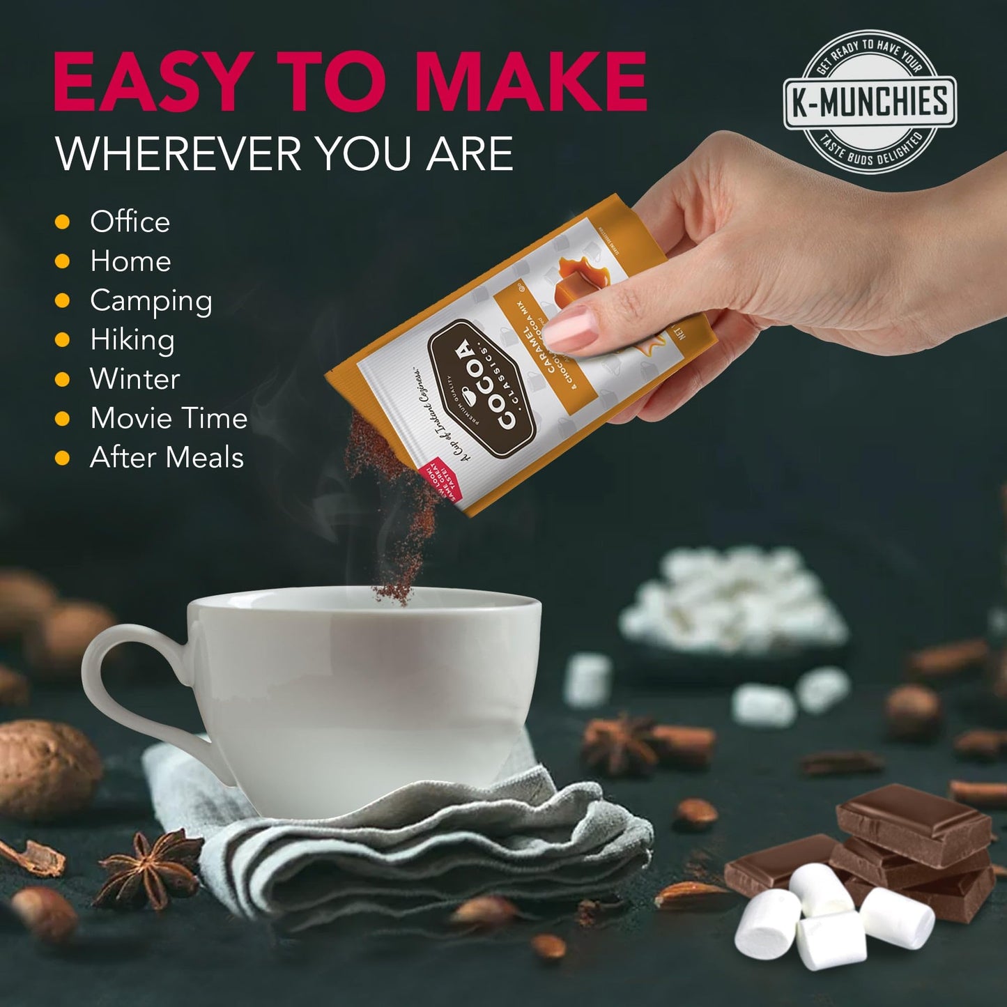 K-Munchies Cocoa Classics Hot Chocolate Mix - Assorted Pack of 28 (1.25 oz) - 7 Rich Flavors - Perfect Gift Set