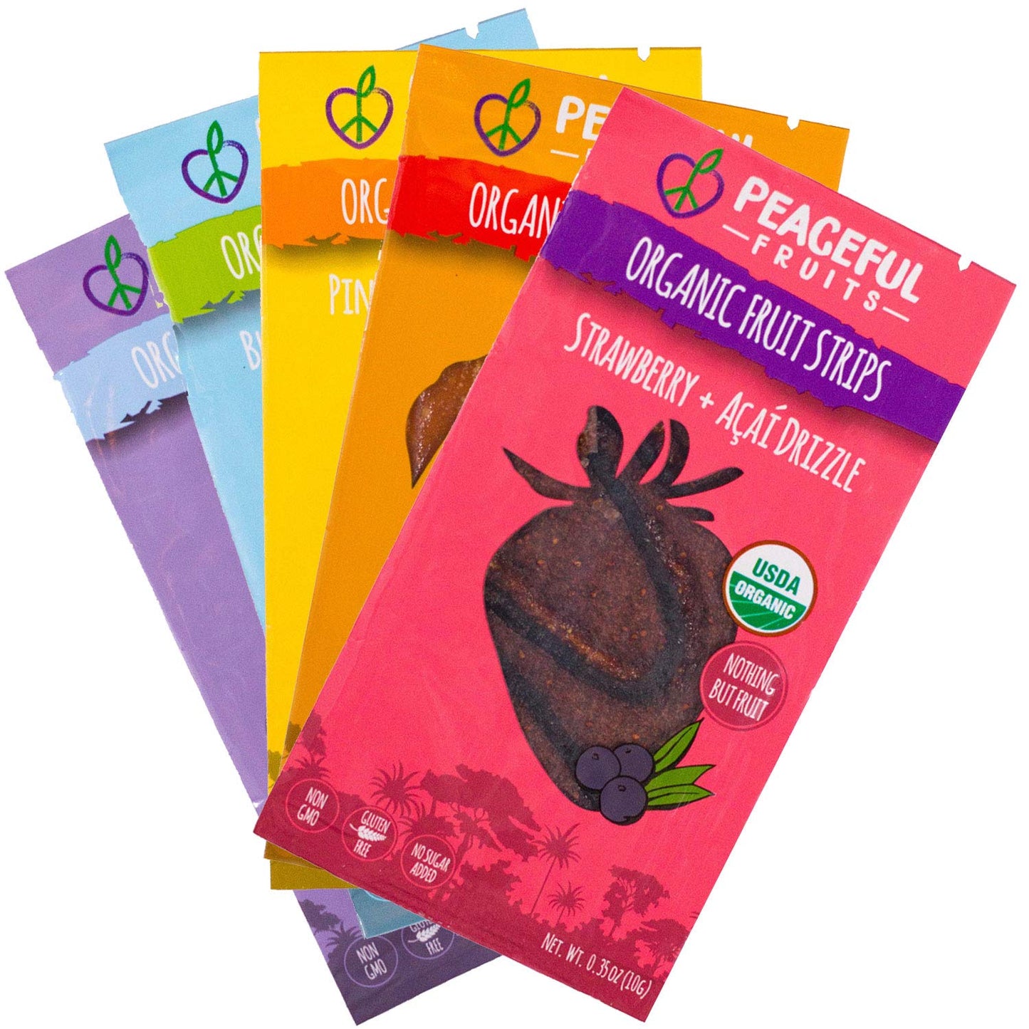Peaceful Fruits 100% Fruit Strips (Variety Pack (Strawberry, Blueberry, Mango, Pineapple, Acai), 20 Count)