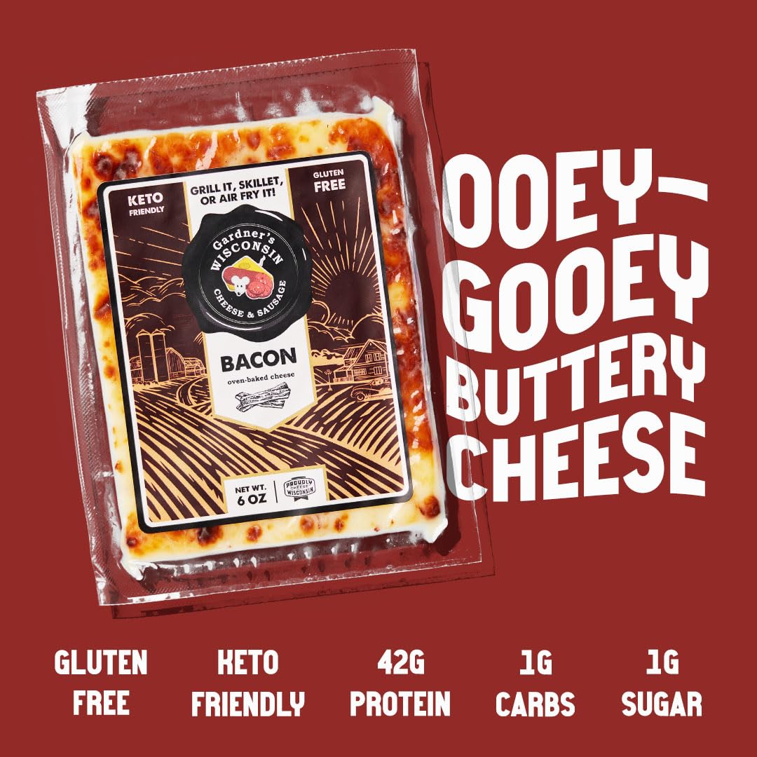 Gardner s Wisconsin Cheese and Sausage, 4 Pack of Oven Baked Cheese, Bacon Flavor (6 Ounces Per Block) - Artisan Cheese Made in