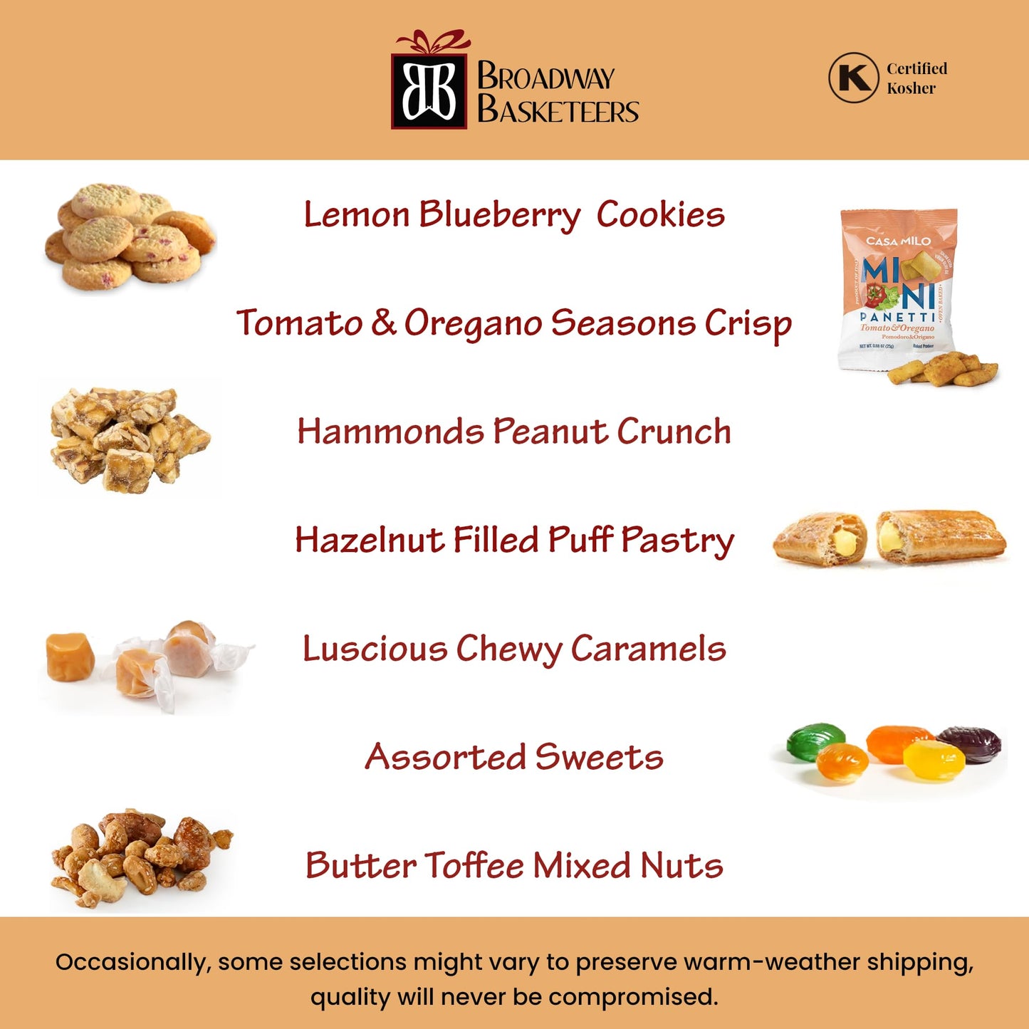 Broadway Basketeers Gourmet Gift Basket, Kosher Sympathy Food Gift, 12 x 8 x 14, Assorted, Model S-WCK-LID