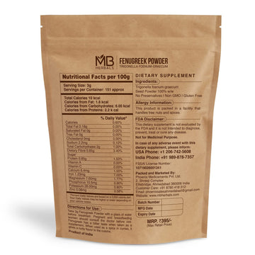 Mb Herbals Fenugreek Seeds Powder 1 Pound | 16 Oz / 454 Gram | Organically Grown Fenugreek | Trigonella Foenum-Graecum Sd. | Met