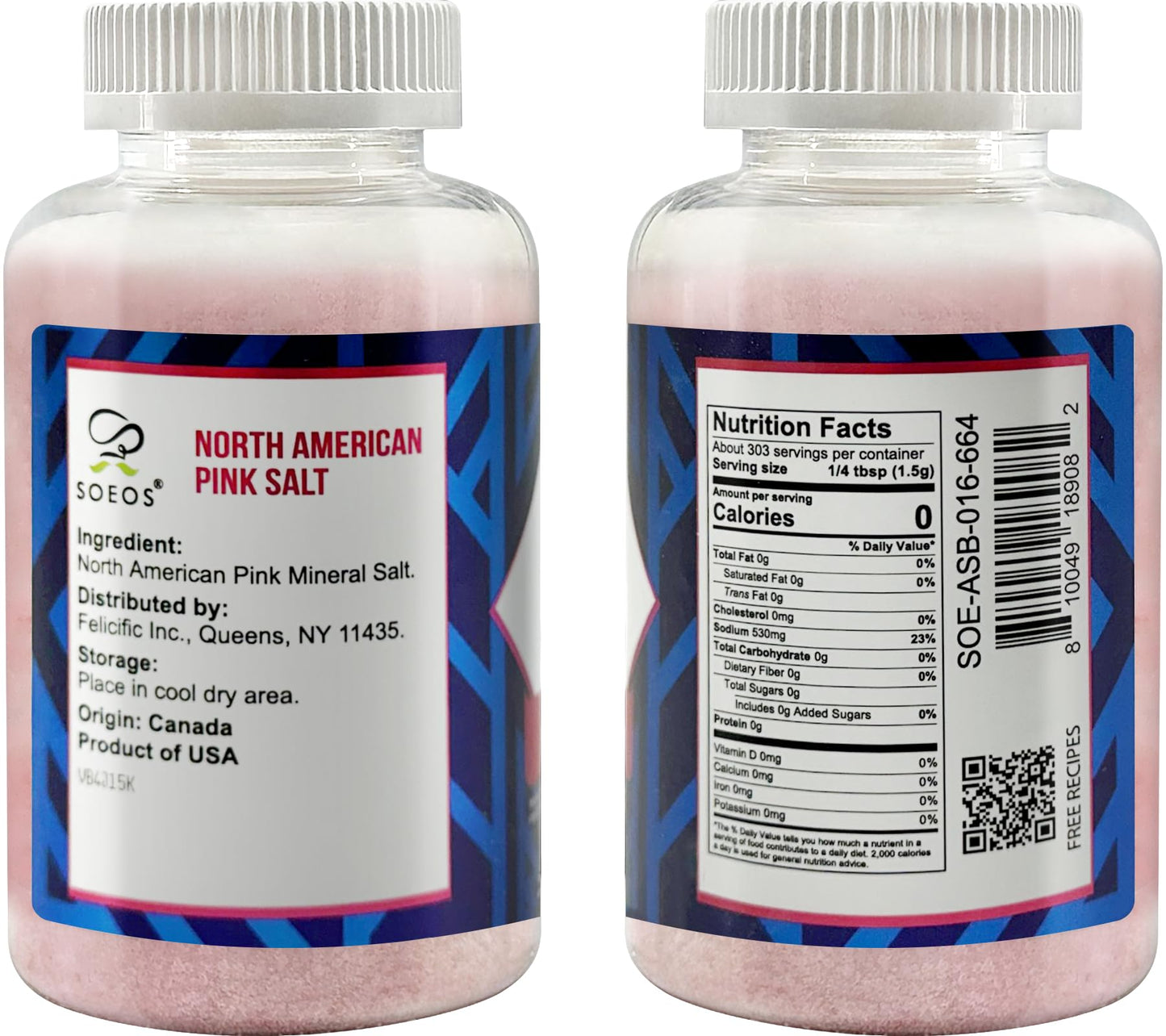 Soeos American Pink Salt, Fine Grain 16 Ounce, Pink Rock Salt, Salt for Grinder Refill, Perfect for Cooking & Seasoning