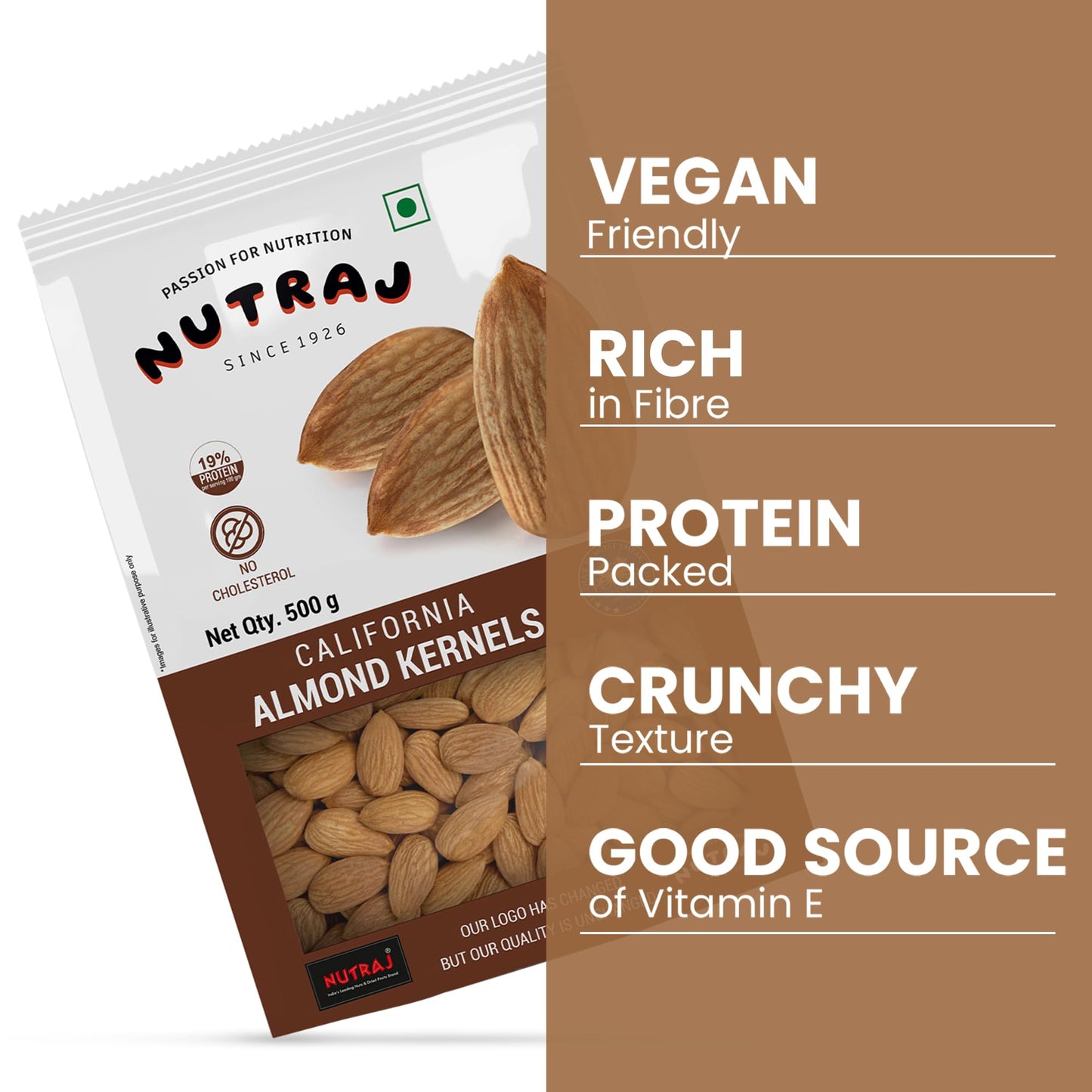 Nutraj California Almonds (Badam Giri) 500g Pouch - Whole | Dry Fruits and Nuts | Grocery