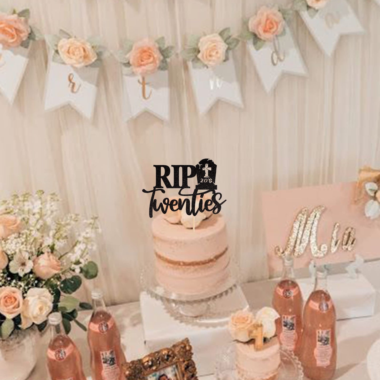 1 Pcs Rip Twenties Cake Topper Black Glitter Death To My Twenties Cake Pick Rip To My 20S Cake Decorations For Rip 20S Funeral H