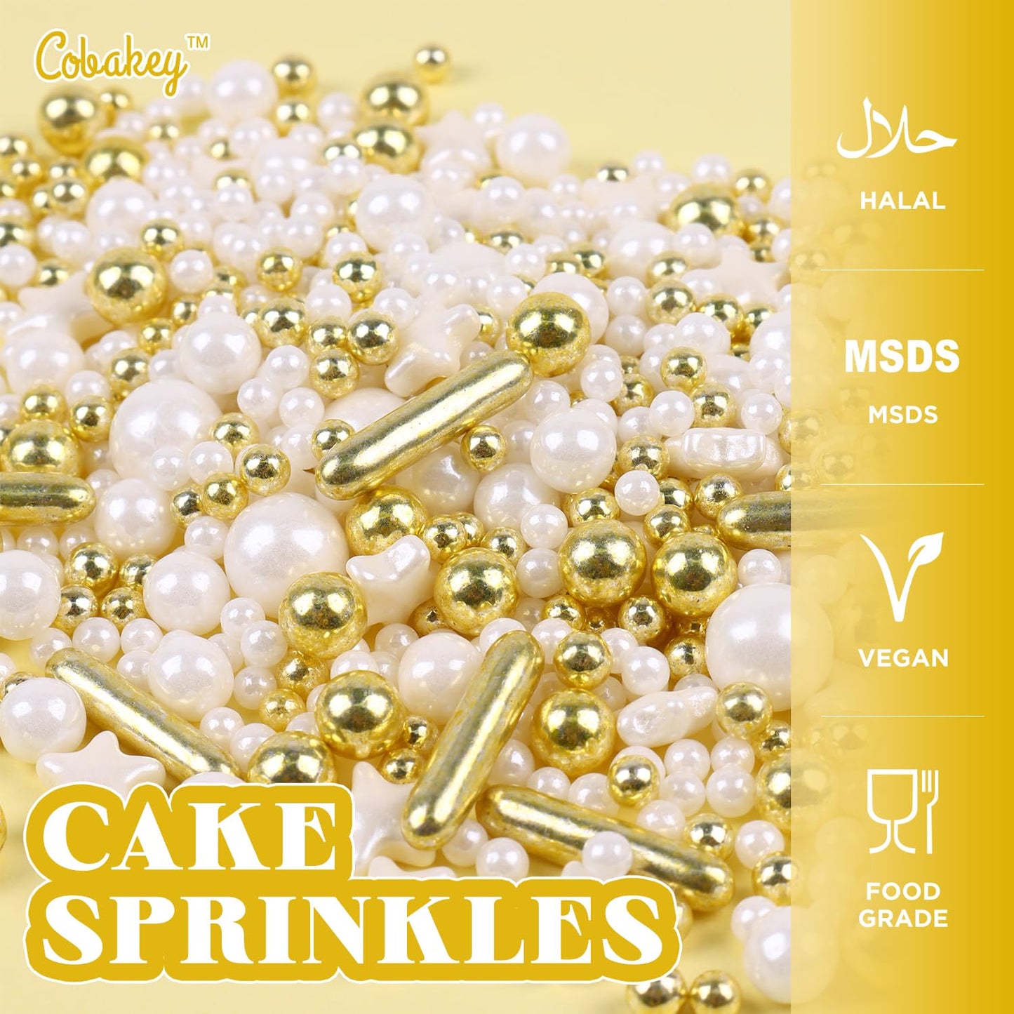 White Deluxe Gold Sprinkles For Cake Decorating 4.23Ounce - Sugar Mix Contains Star & Pearl Sprinkles For Cupcake Toppers, Ice C
