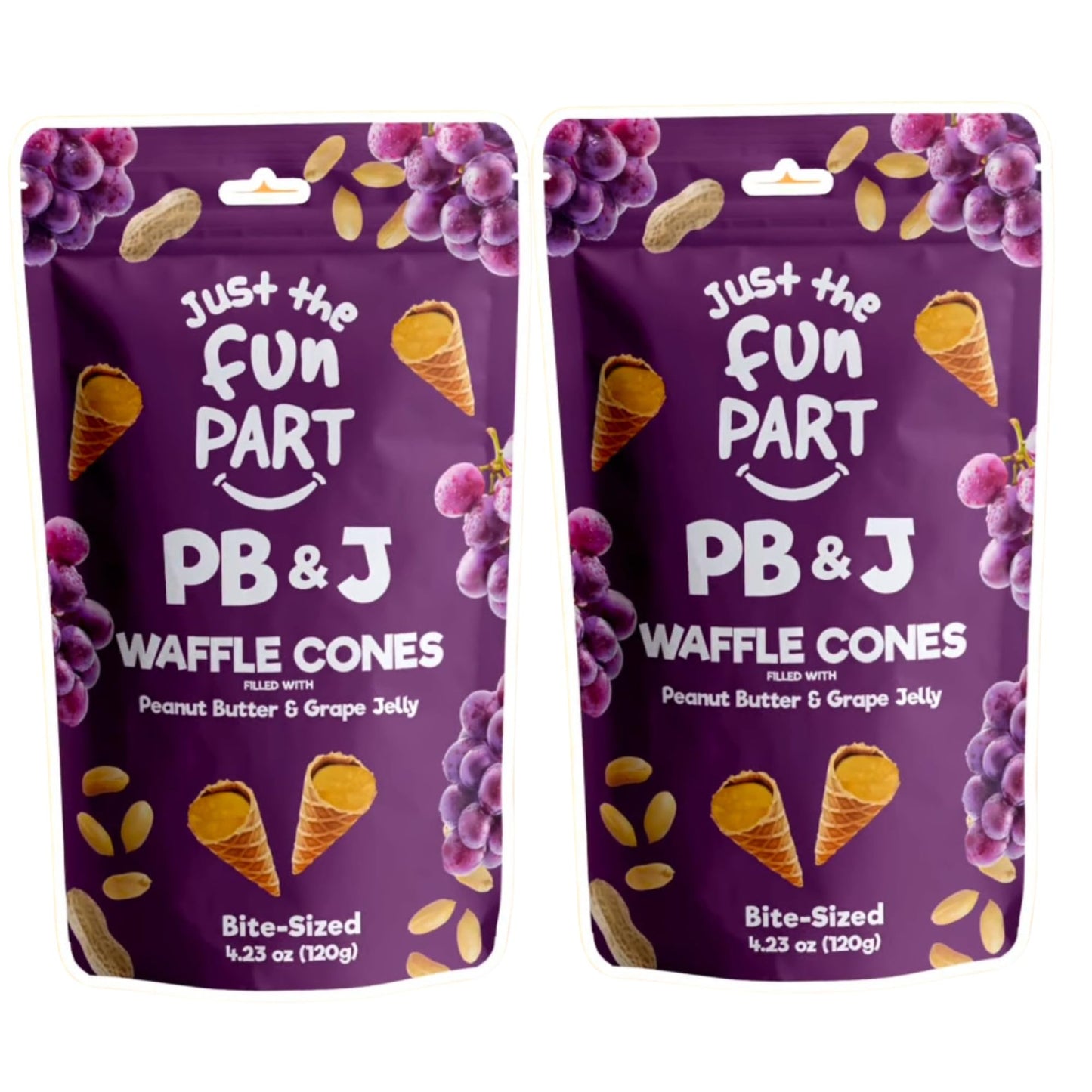 Just The Fun Part | Bite-Size Crispy Mini Waffle Cones | Filled With Top-Grade Belgian Chocolate | Great For Snacks  Desserts  Grab & Go | Kosher | 4.23 Ounce (Pack Of 2  Peanut Butter And Grape Jelly)
