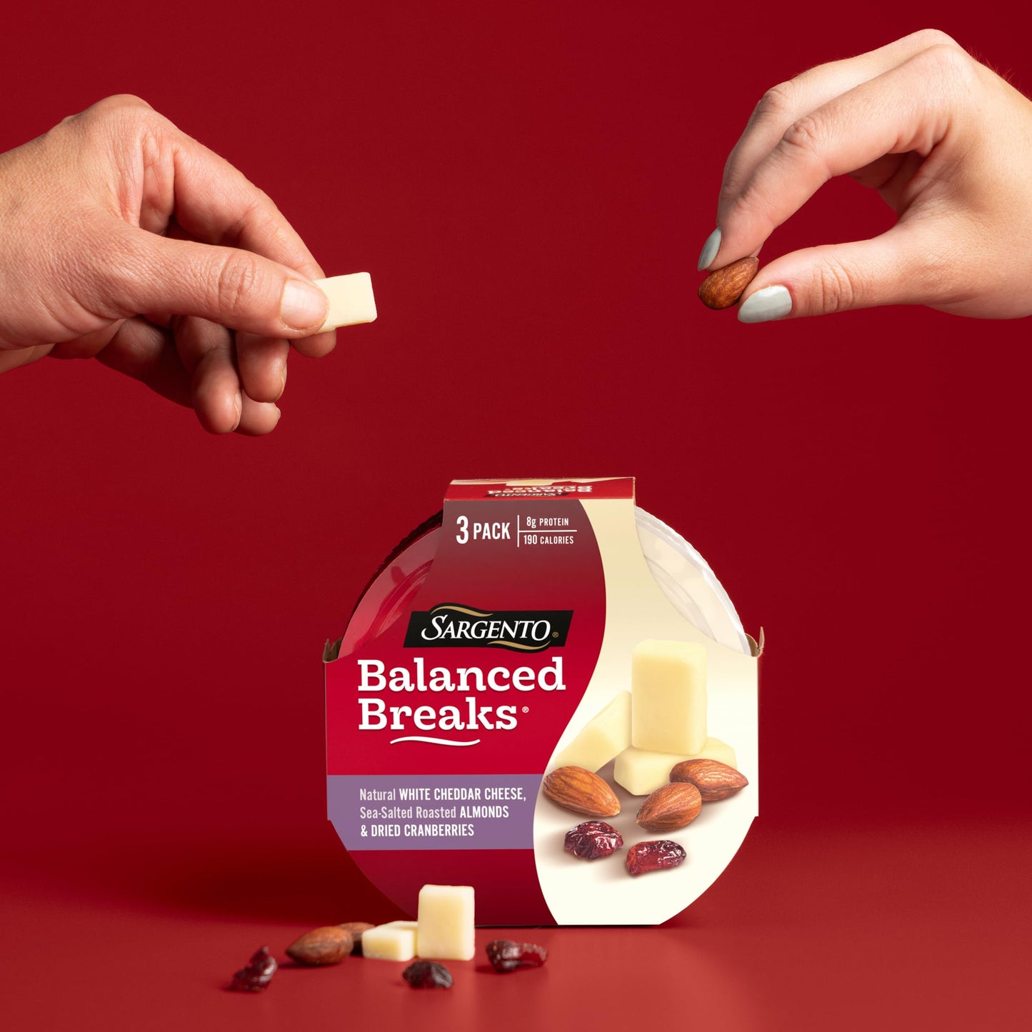 Sargento Balanced Breaks Natural White Cheddar Cheese, Sea-Salted Roasted Almonds and Dried Cranberries Snack Kit, 3-Pack
