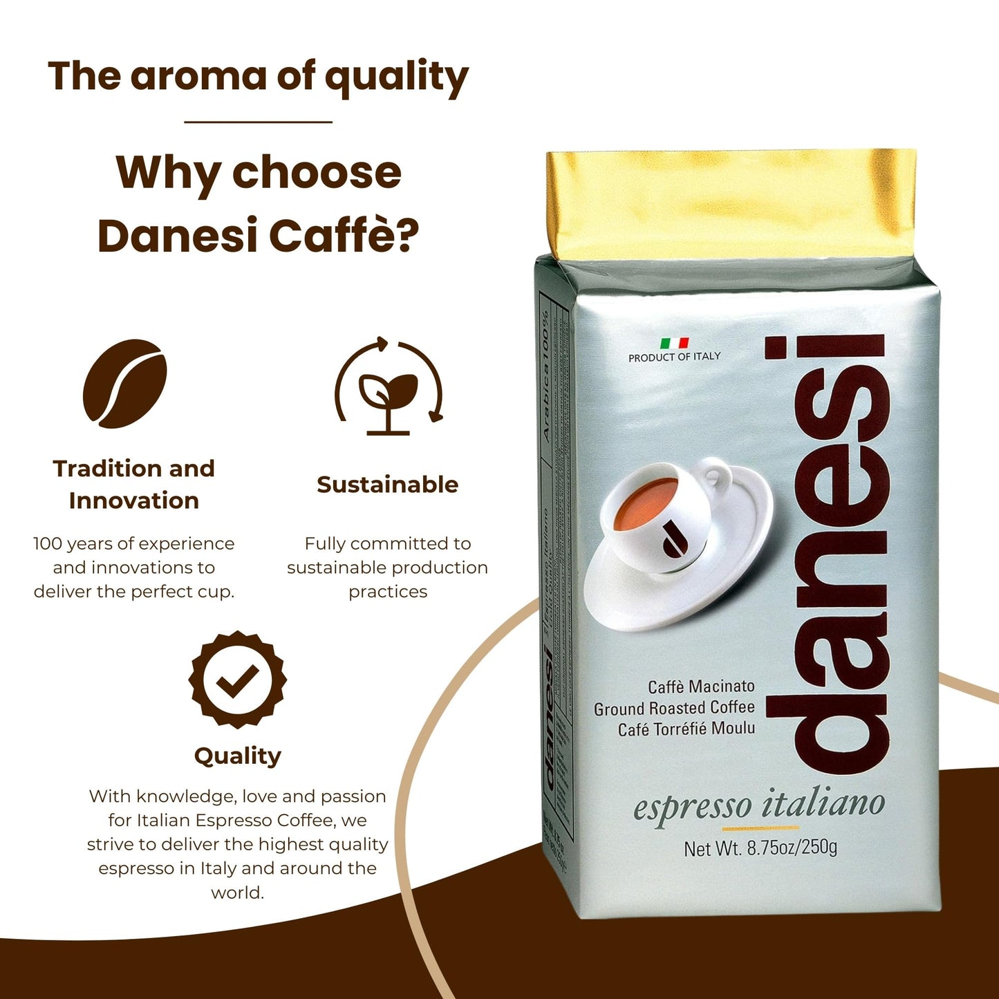 D DANESI CAFFÈ Italian Ground Coffee - Fine Medium Roast Espresso - 8.75 oz (Pack of 4) - Grey