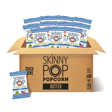 SkinnyPop Butter Popcorn , 12ct, 1oz Individual Snack Size Bags, Skinny Pop, Healthy Popcorn Snacks, Gluten Free