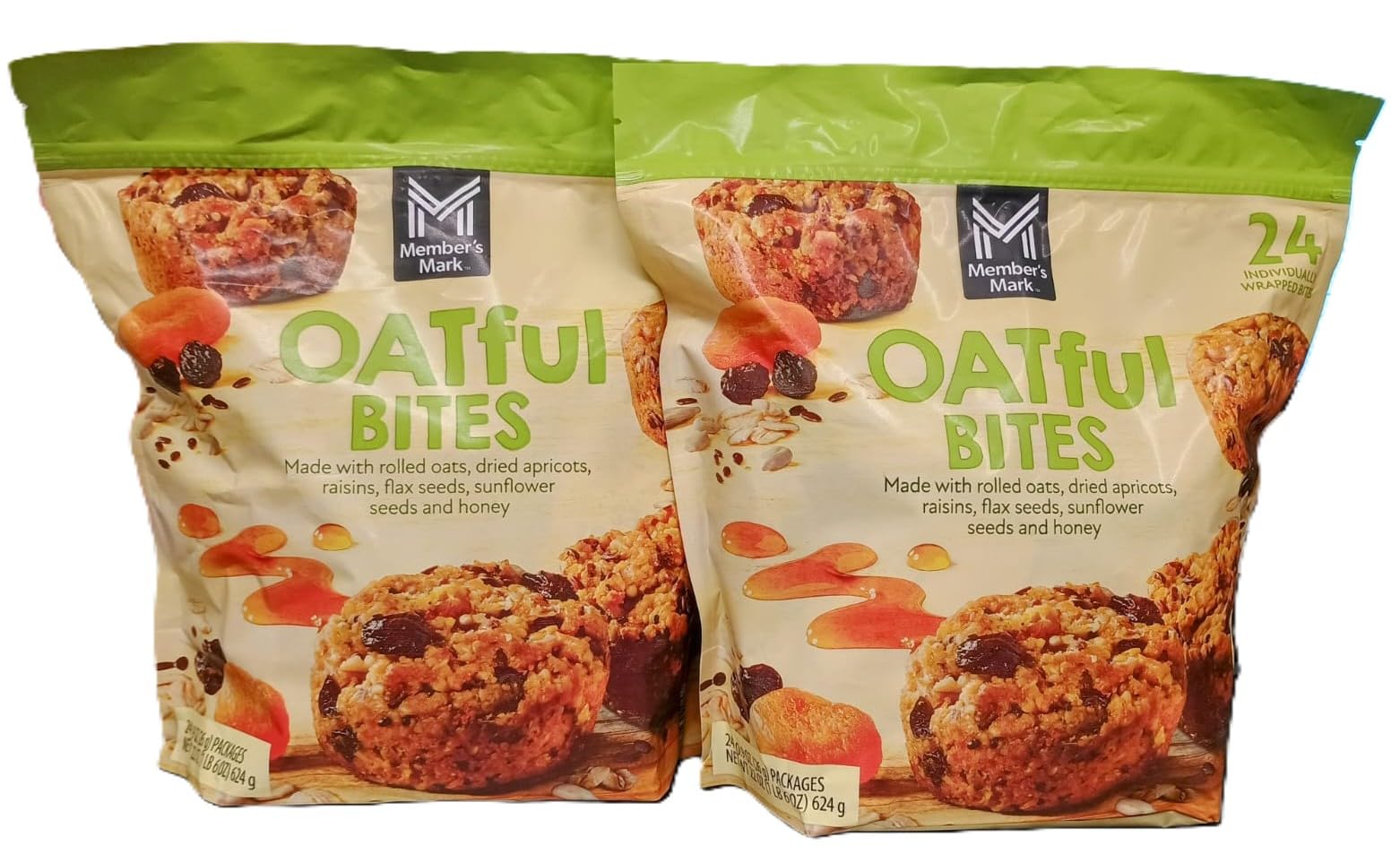 Members OATful Bites with Rolled Oats, Dried Apricots and Seeds, 24-0.9oz Individually Wrapped Snacks Net WT 22oz