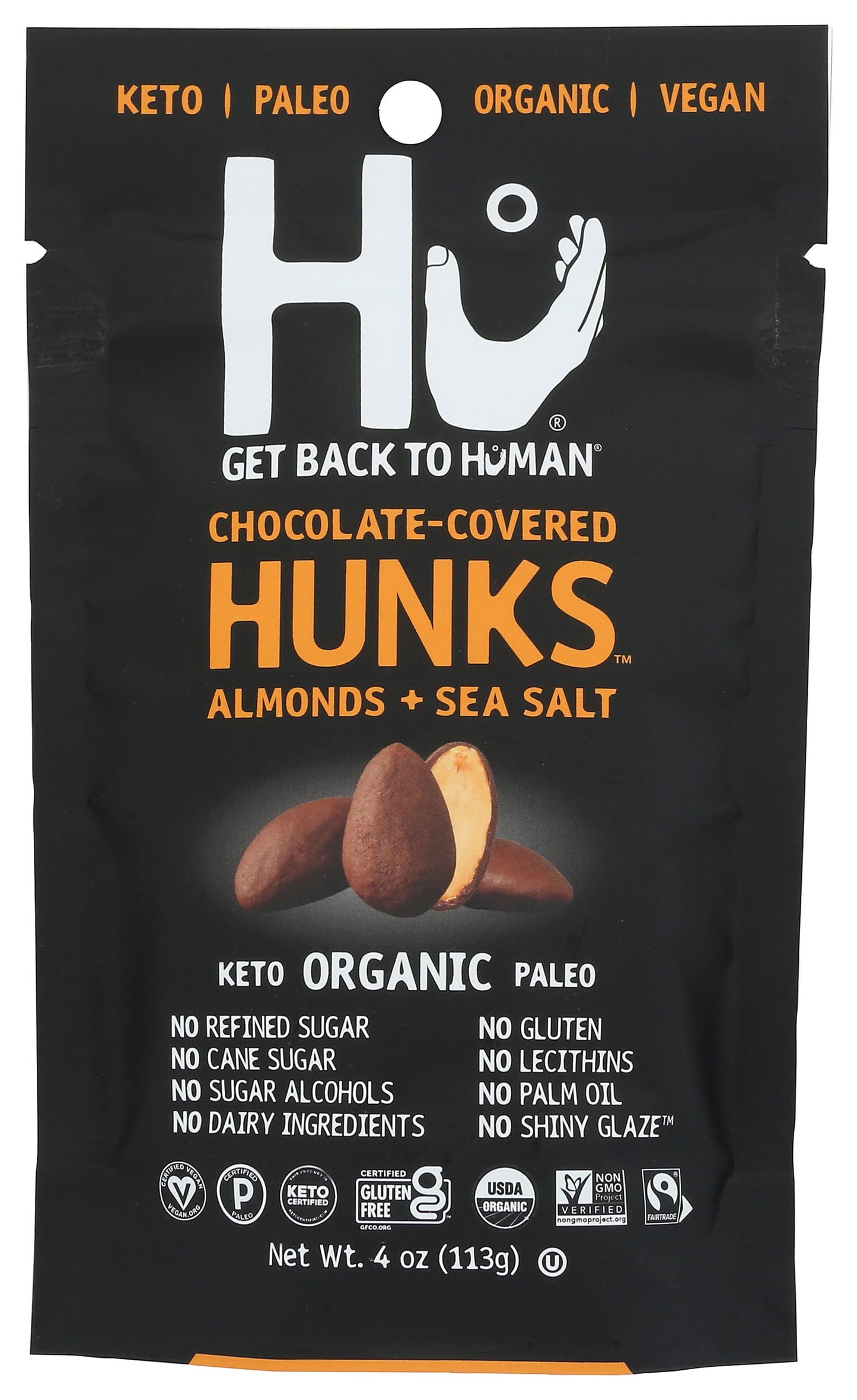 HU Chocolate Covered Hunks Almonds + Sea Salt, Vegan, Paleo, 4 Ounces (Pack Of 6)
