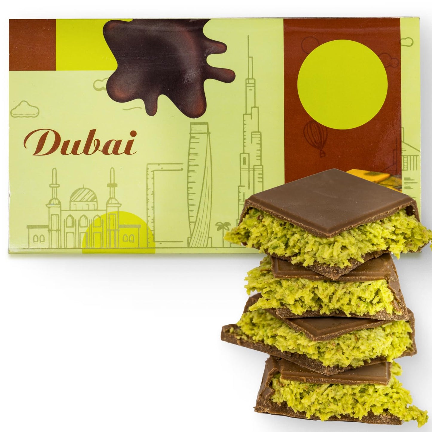 Dubai Chocolate Bar with Pistachio - 7 oz - Handmade Viral Dubai Chocolate - Crispy Shredded knafeh with Rich Chocolate  Ready to Eat  Perfect for Christmas (Pack of 1)