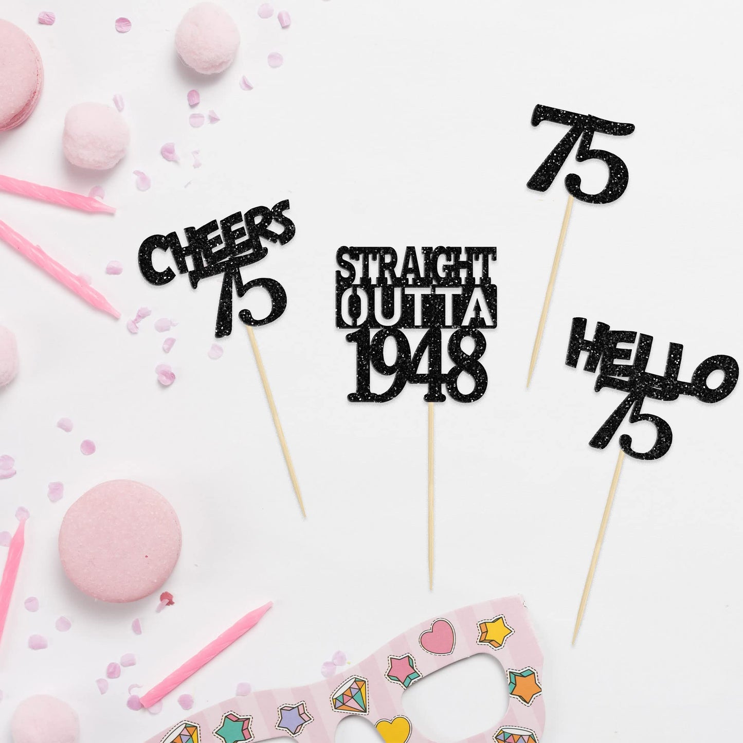 Gyufise 24Pcs Straight Outta 1948 Cupcake Toppers Glitter Seventy-five Happy 75th Cupcake Picks Cheers to 75 Years Birthday Cake