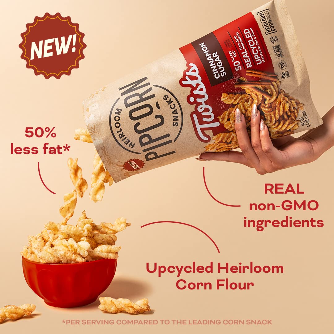 Heirloom Cinnamon Sugar Twists By Pipcorn - 1Oz 24Pk - Healthy Snacks, Gluten Free Snacks, Snack Packs, Upcycled Heirloom Corn F