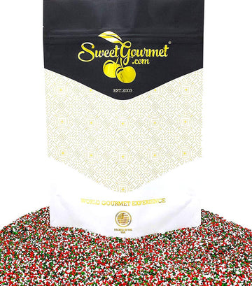 SweetGourmet Jingle Mix | Red Green White Christmas Nonpareils | 15oz