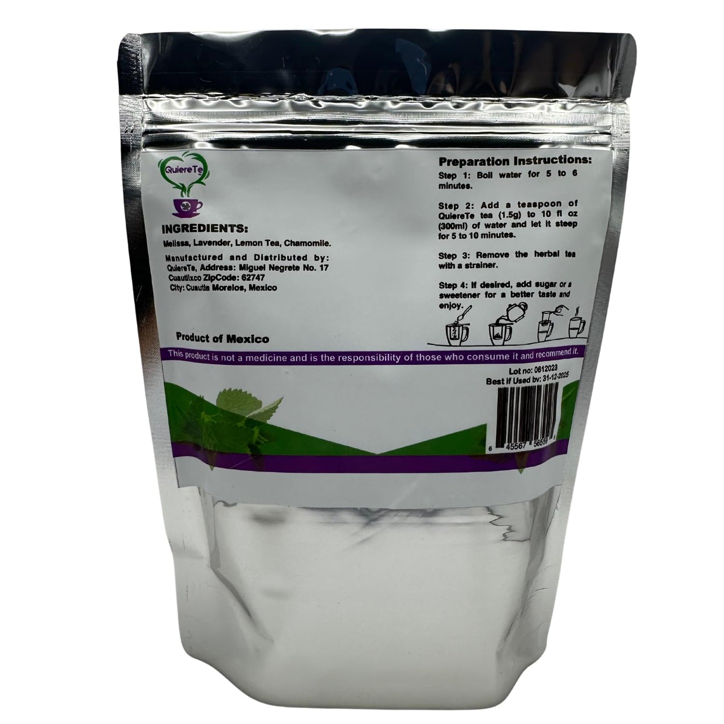 Quiere Te Loose Leaf Tea, Toronjil Chamomile & Lavender, 5.3 oz, Resealable Bag, Natural Herbal Tea from Mexico