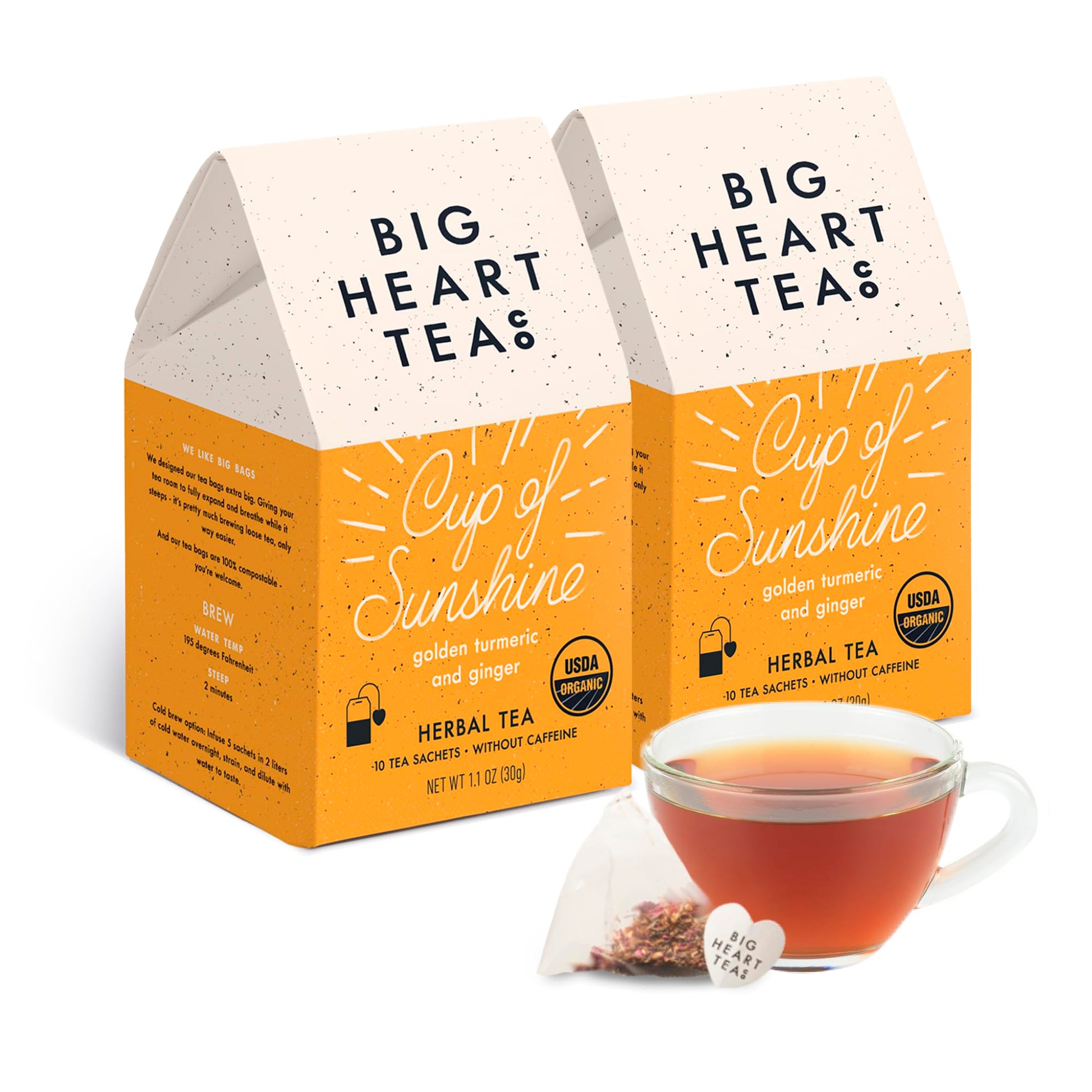 Big Heart Tea Co. Organic Tea Bags - Cup of Sunshine Turmeric & Ginger - 20 Bags