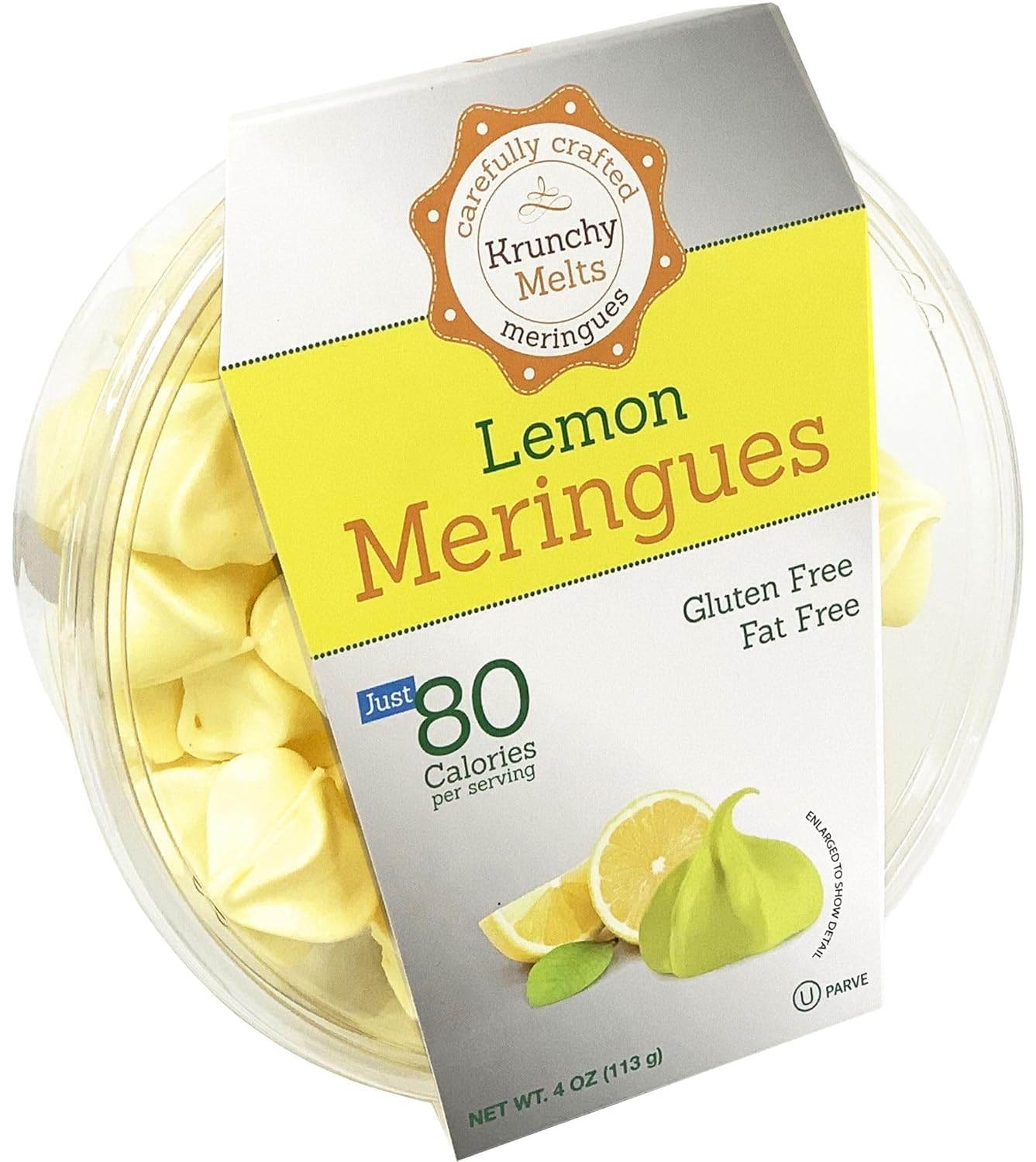 Krunchy Melts Original Meringue Cookies, Lemon Flavor, Fat Free, Gluten Free, 4 Oz, Yellow