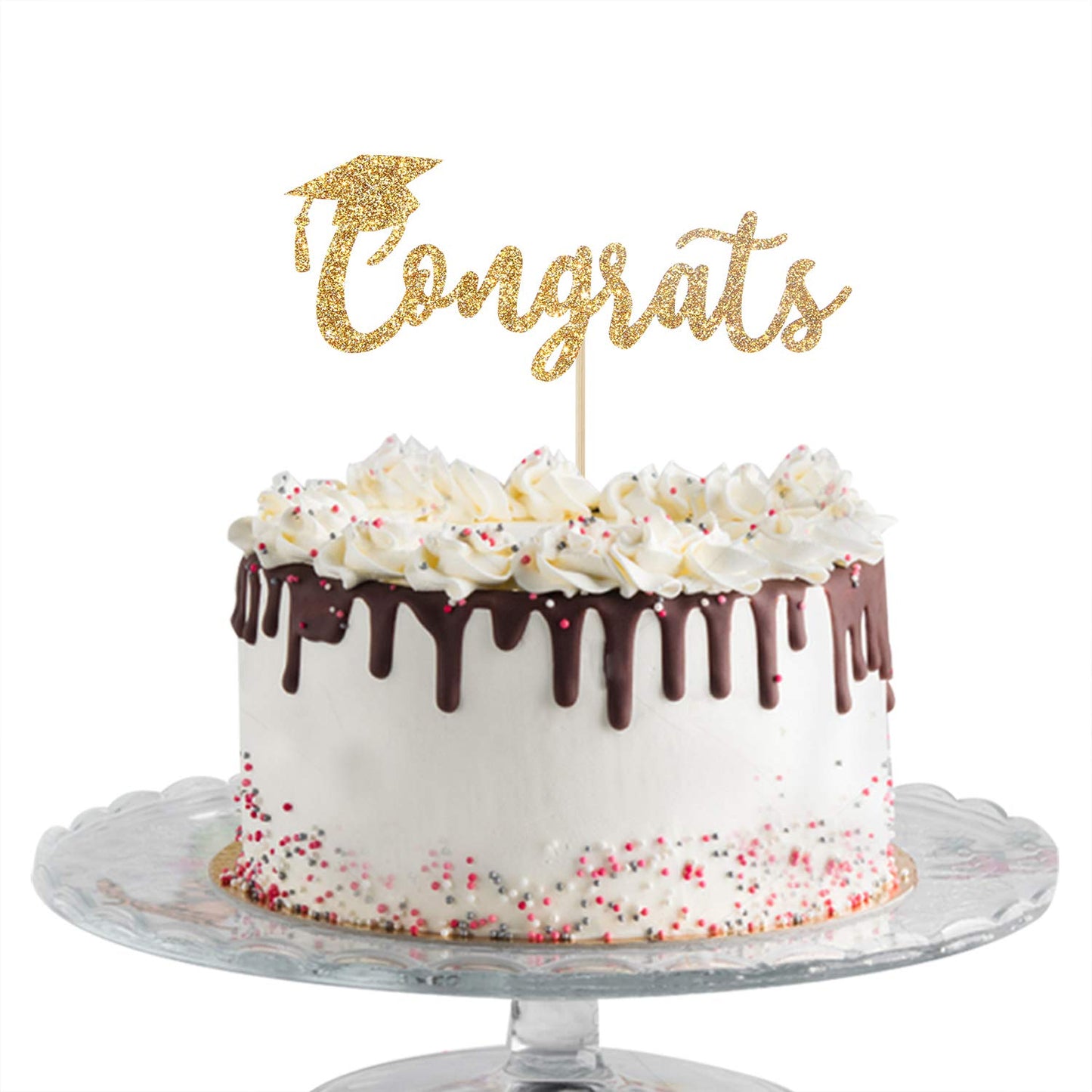 Gold Glitter Congrats Cake Topper - Congrats Grad Cake Decor - 2022 High School/ College/Senior Graduation Party Decorations Sup