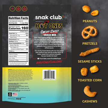 Snak Club Hot Ones Snack Mix, Smoky Sweet Spicy Snacks, 10 oz Vegan Resealable Bag