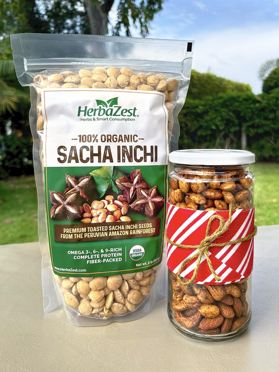 HerbaZest Sacha Inchi Seeds - USDA Organic, Vegan, Non-GMO, Gluten-Free - 2 LB