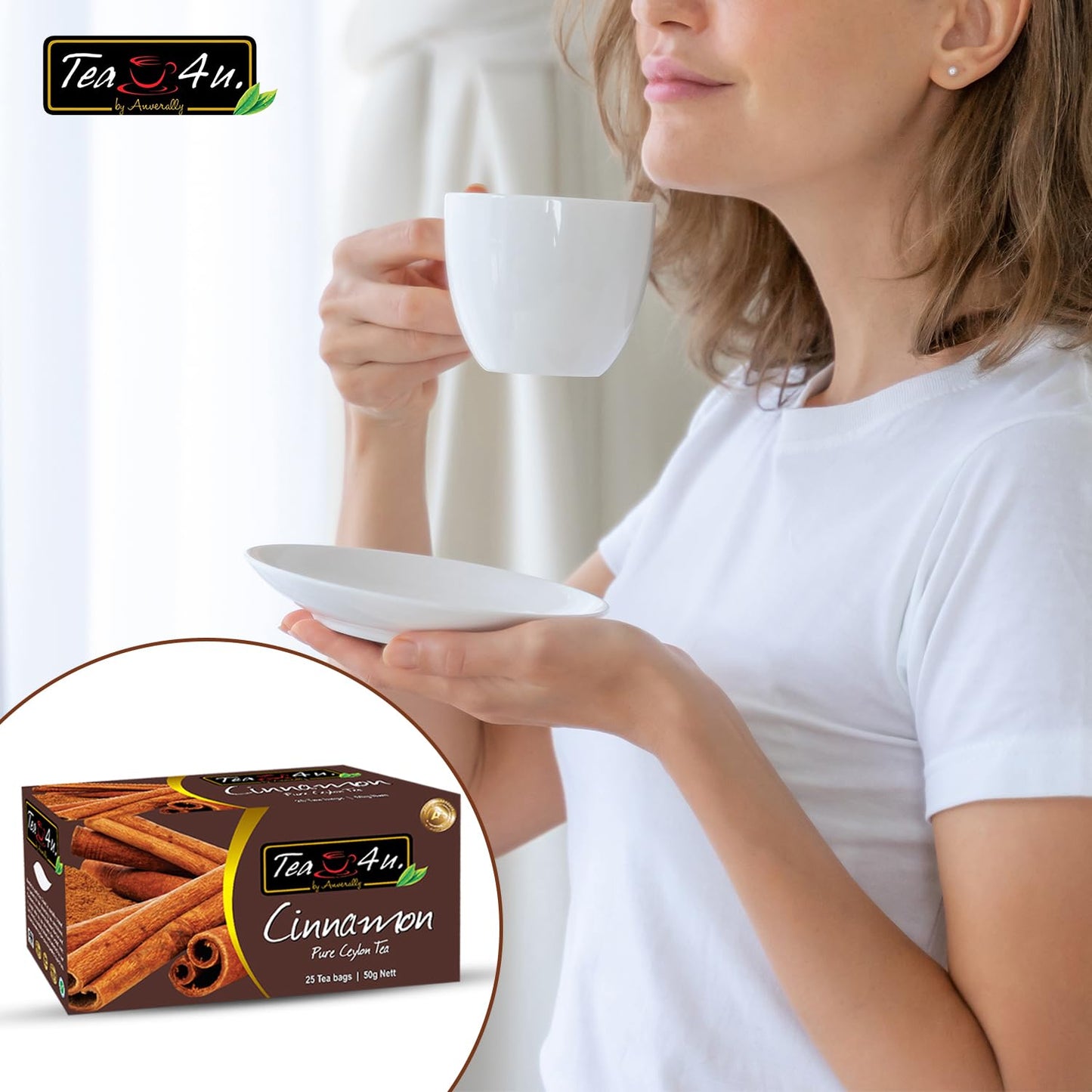 Tea4U Flavored Black Ceylon Teabags (Cinnamon) - Ideal Quality From Sri Lanka'S Finest Leaves And Expertly Blended - 25 Count