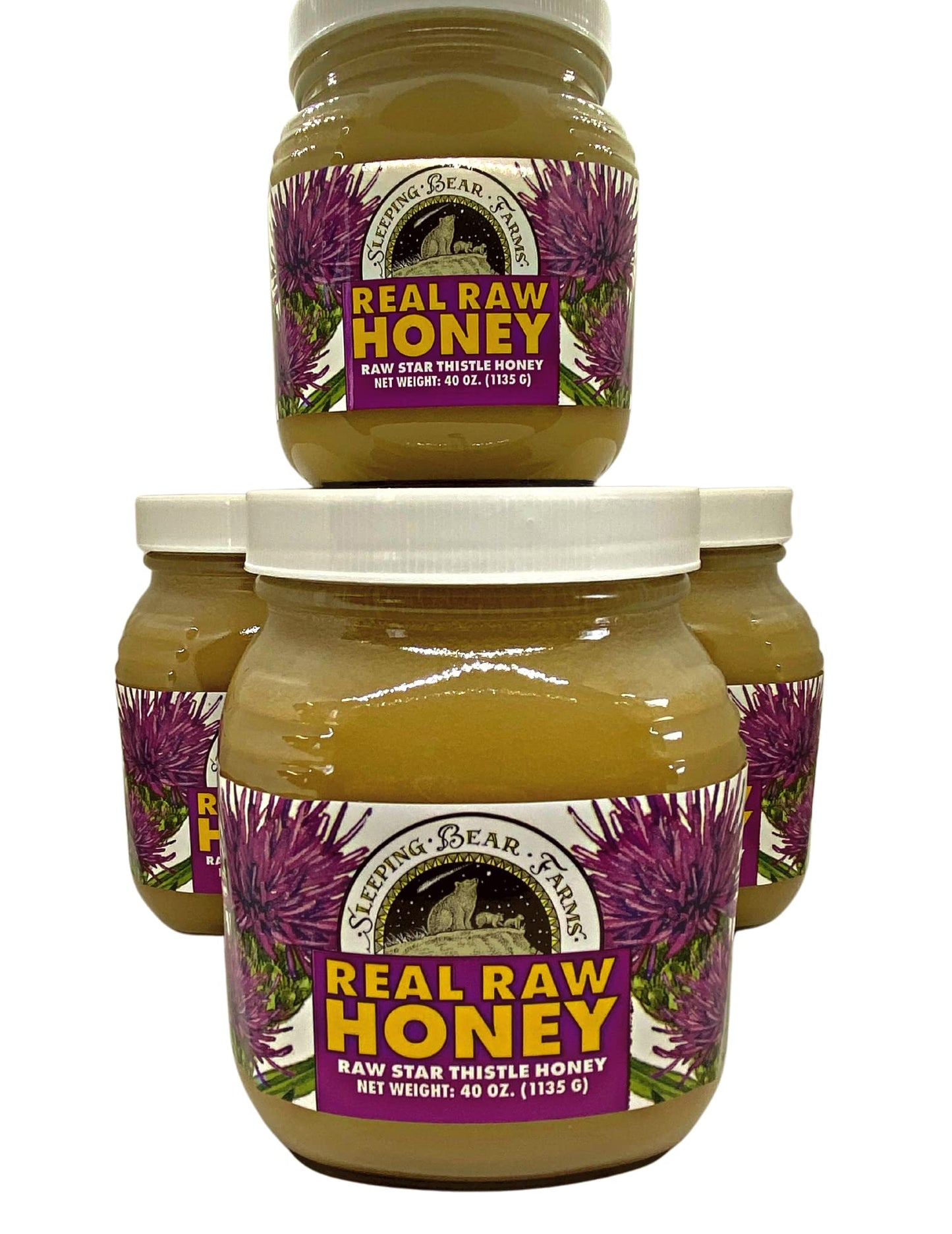 Sleeping Bear Farms 2.5 pound (40oz) REAL Raw Honey Harvested by our Beekeepers, From Our Hives Packed in Glass