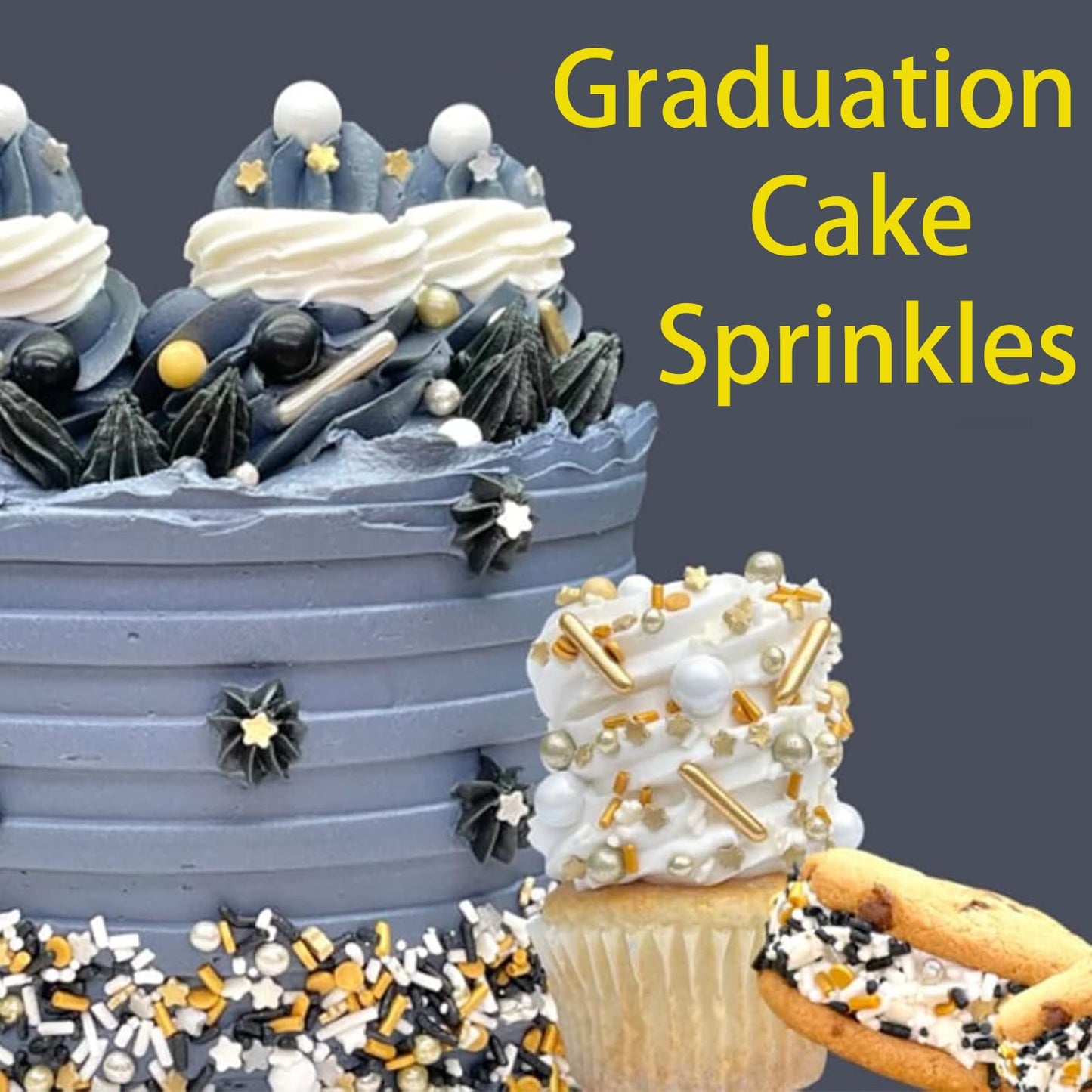 Sentovac Graduation Sprinkles Black Gold Sliver White Mix Edible Sprinkle Graduation Season Theme For Cake Decorating Candy Cupc