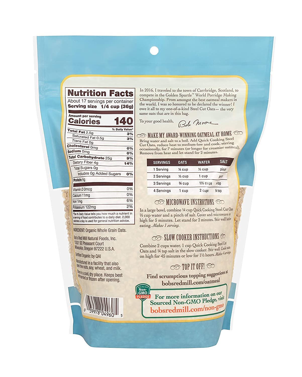 Bob'S Red Mill Organic Quick Cook Steel Cut Oats (22 Ounce, Pack Of 1)