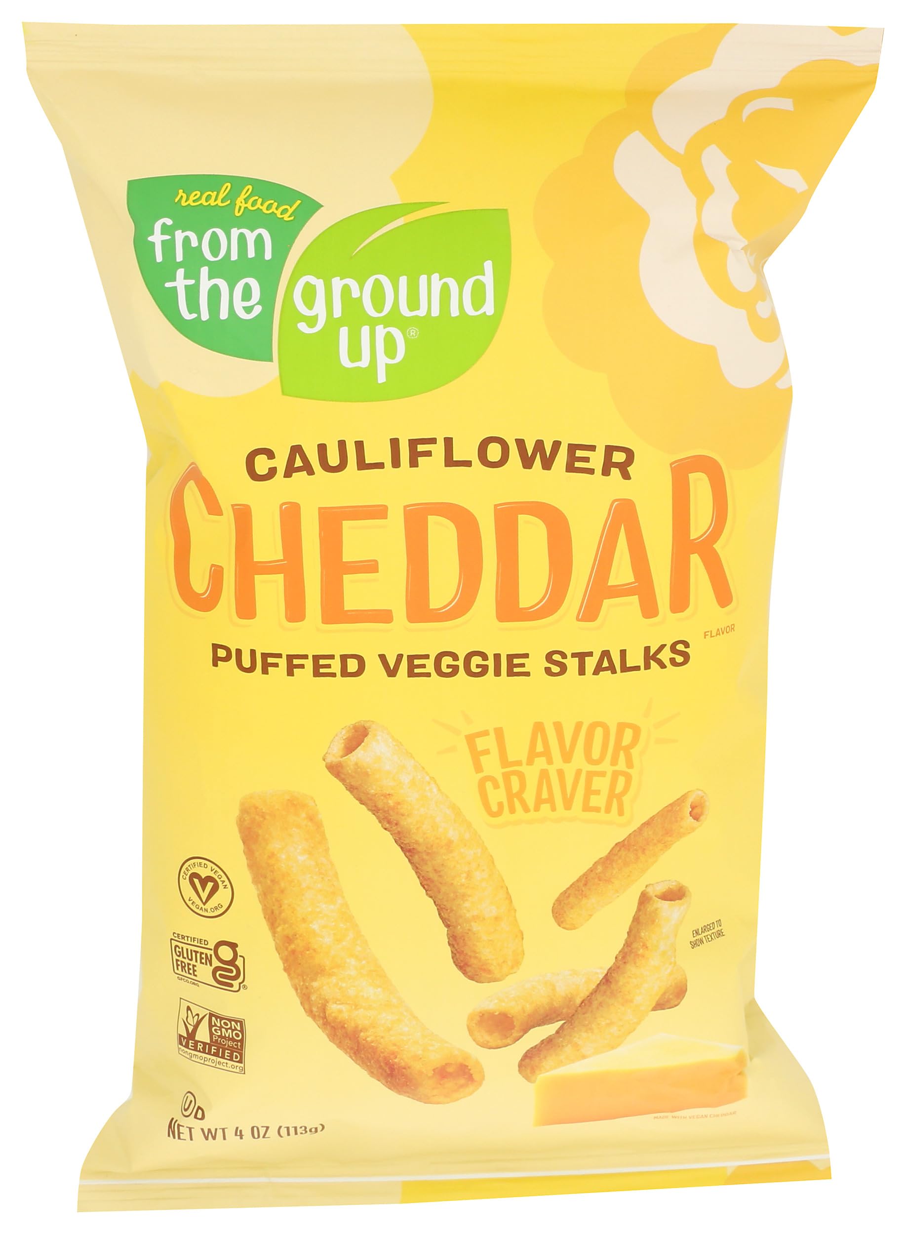 REAL FOOD FROM THE GROUND UP Cauliflower Stalk Cheddar Stick, 4 Ounce, Gluten-Free Snack