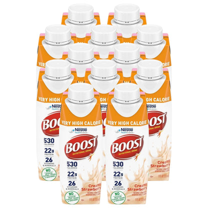 Boost Very High Calorie Nutritional Drink Creamy Strawberry, Made with Natural Strawberry Flavor & No Artificial Flavors, Colors