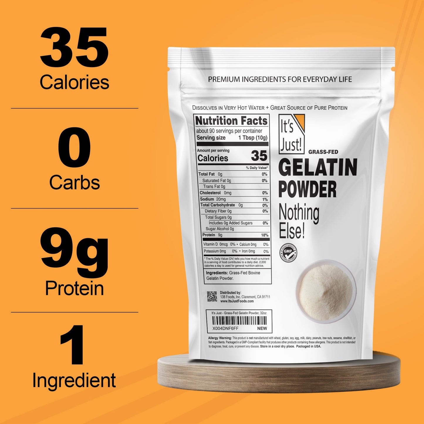 Its Just! Beef Gelatin Powder Unflavored, Grass-Fed, Non-GMO, 32oz