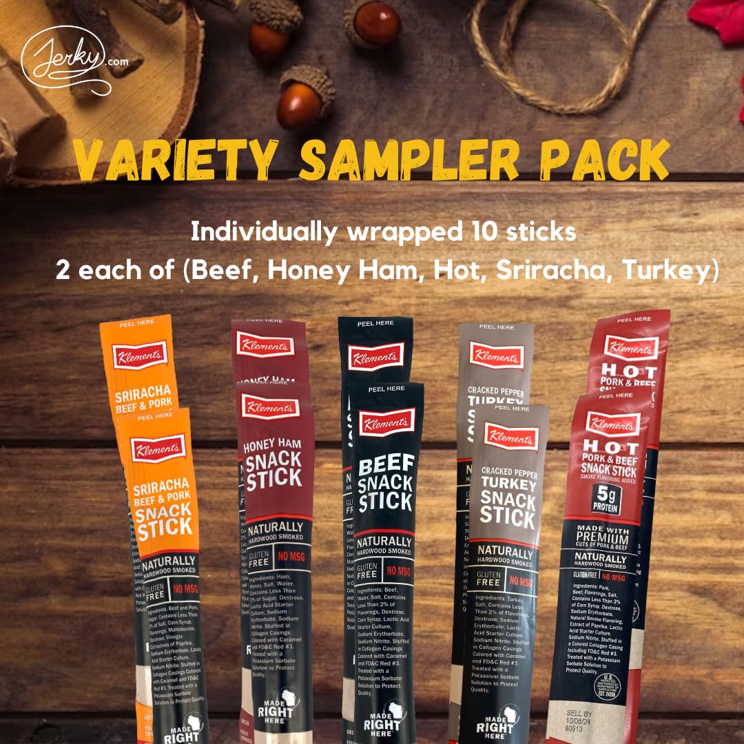 Jerky.com Meat Stick Variety Pack, 10 Count Sampler, High Protein, Low Carb, Gluten-Free, 0.8 Ounce Each