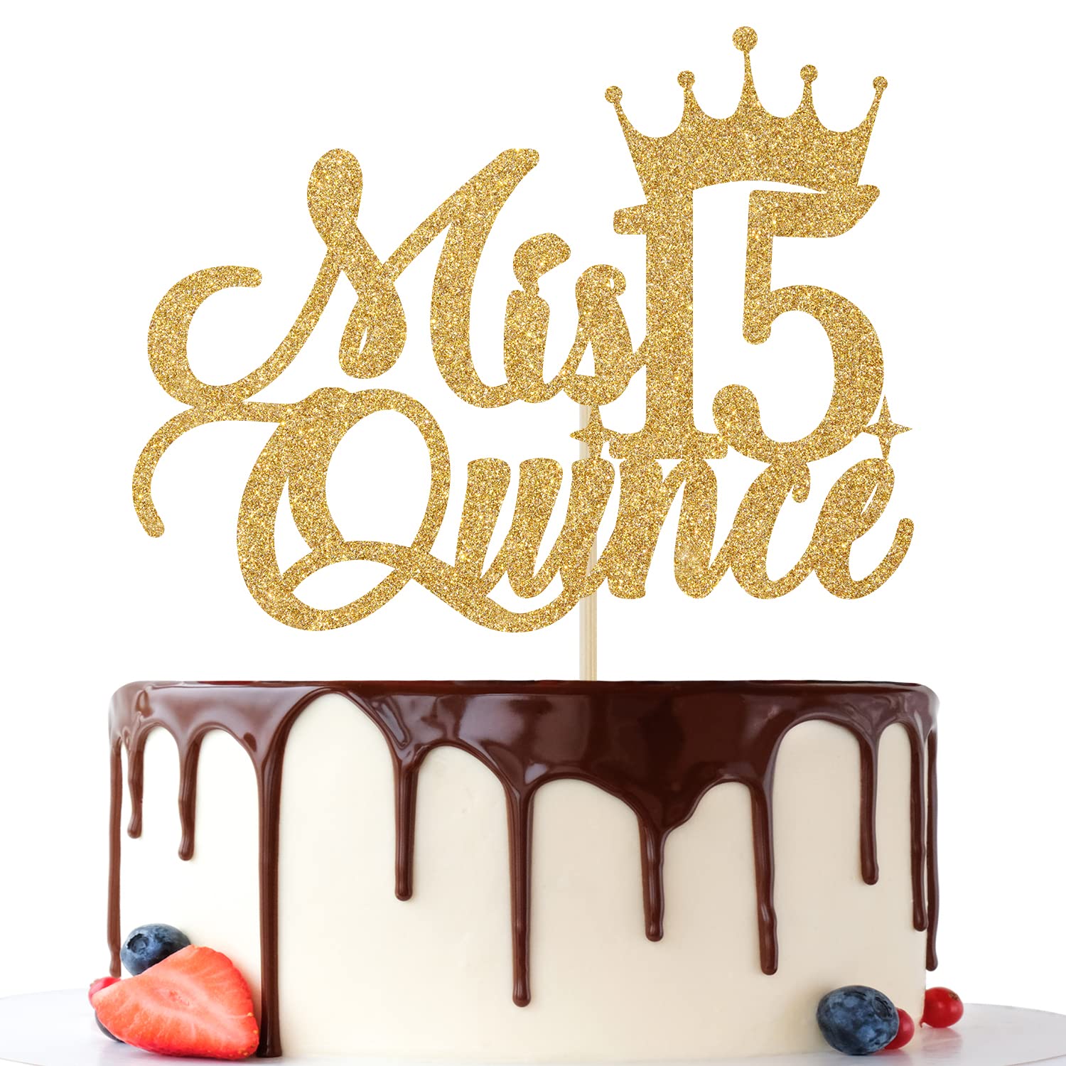Jenrtvis Mis Quince 15 Cake Topper, 15Th Birthday Decorations, Gold Glitter