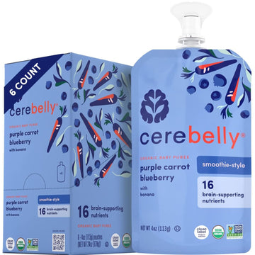 Cerebelly Organic Baby Food Pouches - 6+ Months Organic Dairy-Free Smoothie Pouches | No Added Sugar, Fiber, Non-Gmo | Toddler P