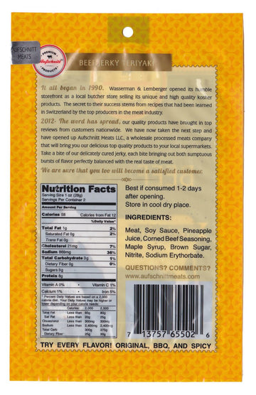 Premium Aufschnitt Grass Fed Beef Jerky, Low Sodium, Keto & Halal Friendly, 2 Ounce (Pack of 24), Teriyaki Flavor