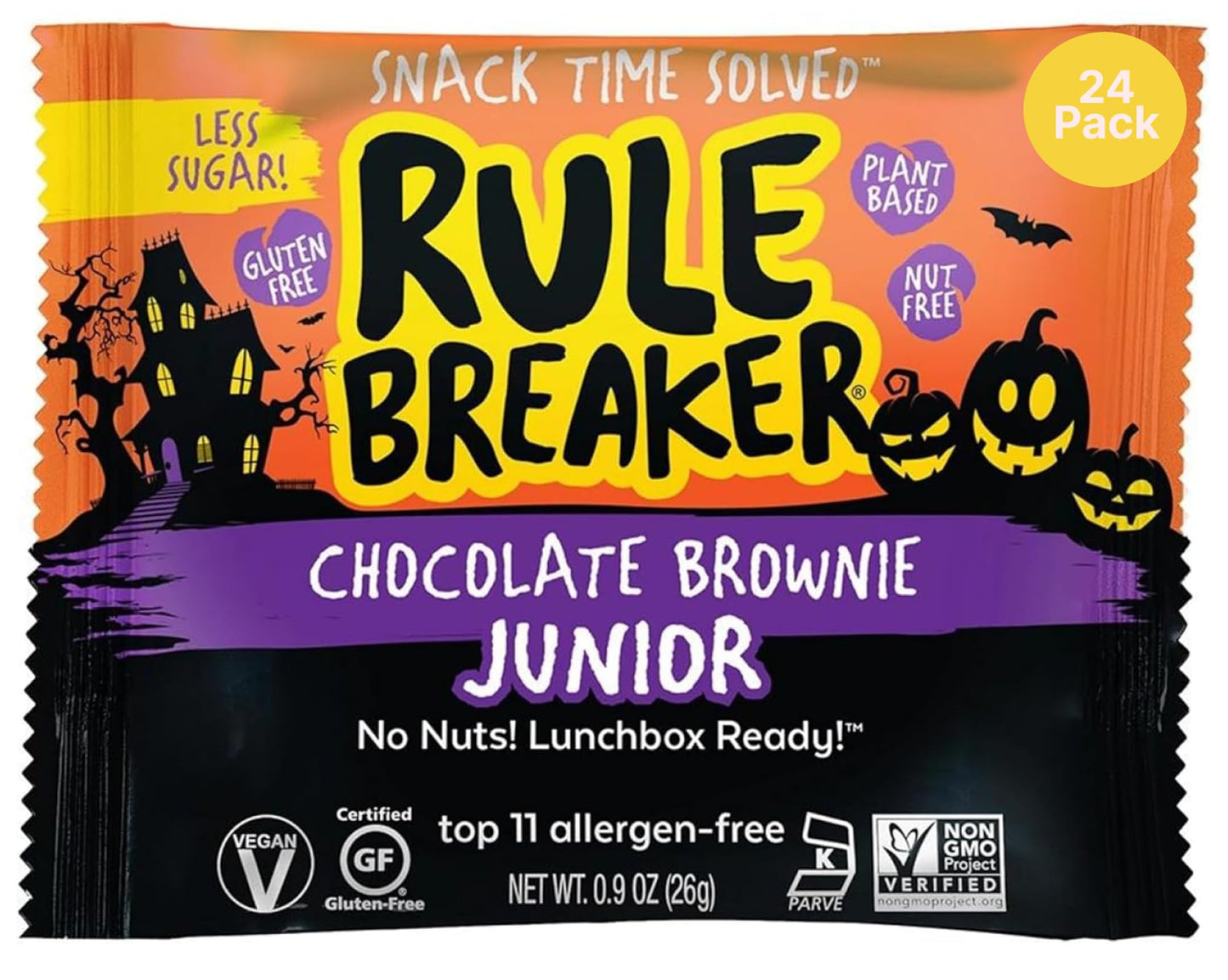 Rule Breaker Vegan & Gluten Free Cookies | Halloween Chocolate Brownie Juniors | Plant-Based  Dairy  Nut  Soy  Allergen Free  Kosher | Soft-Baked School Snacks for Kids and mature-themeds (24 Count)