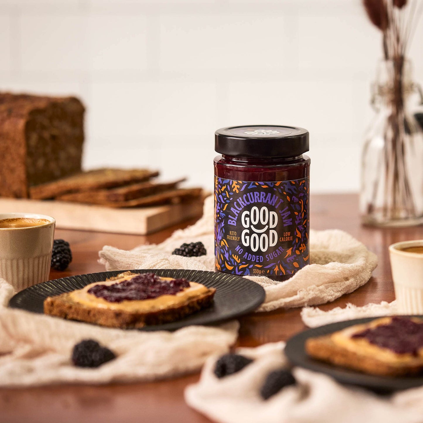 GOOD GOOD No Added Sugar Blackcurrant Jam - Keto Friendly Jelly - Low Carb, Low-Calorie and Vegan - Diabetic Friendly - 12oz / 3